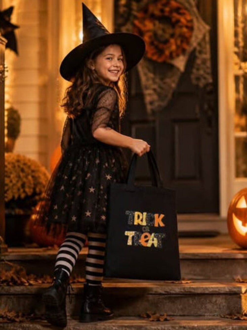 Trick or Treat Halloween Black Tote Bag Orange Yellow New